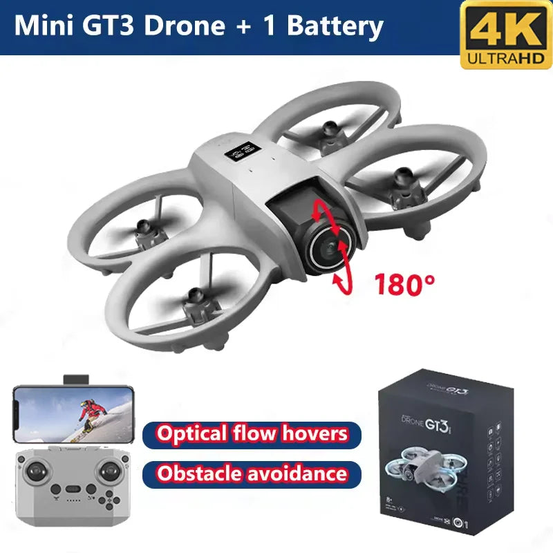 GT3 Mini Drone – 4K HD Camera, Optical Flow Stabilization & 12-Min Flight | Perfect Gift for Kids & Beginners